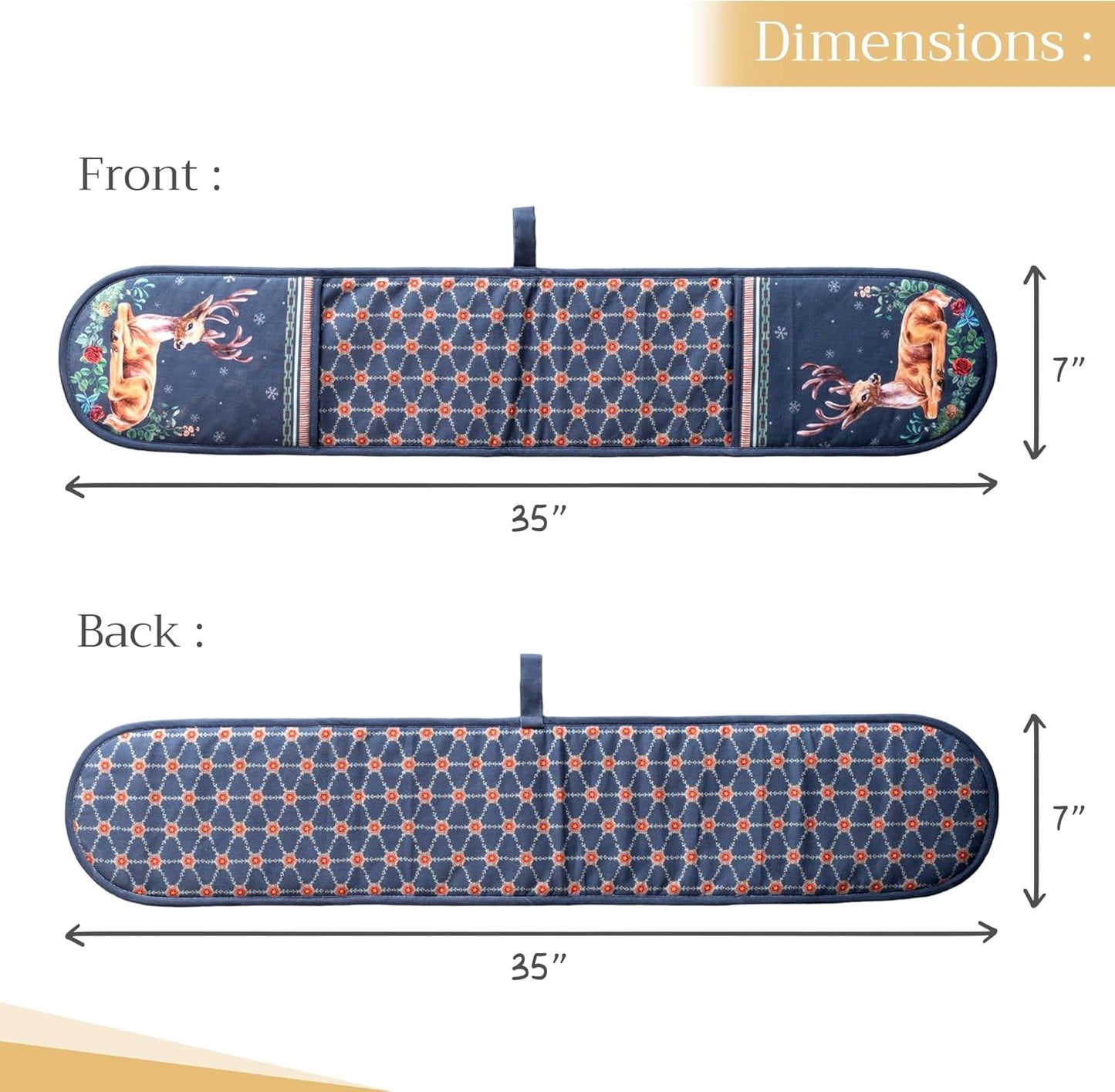 Maison d' Hermine Double Oven Mitts 100% Cotton 7"x35" Double Oven Mitt Heat Resistant BBQ Cooking Gloves with Loop, Baking, Grilling, Home, Kitchen, Handling Hot Pans (Christmas Joy)