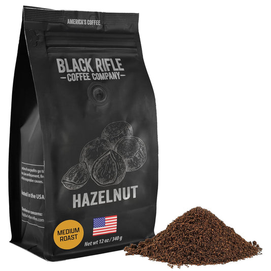 Black Rifle Coffee Company Ground Coffee Medium Roast - Roasted Blend Made from Pure Arabica Beans - Colombian & Brazilian Beans - Veteran Founded & American Made (Hazelnut, 12oz Bag)