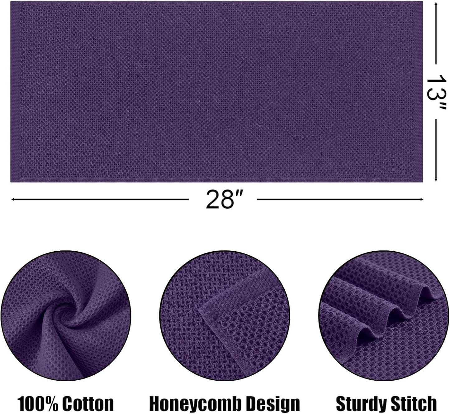 Kitinjoy 100% Cotton Waffle Weave Kitchen Towels (13 X 28 Inches, Eggplant), 4-Pack Super Soft and Absorbent Dish Towel for Drying Dishes, Kitchen Hand Towels