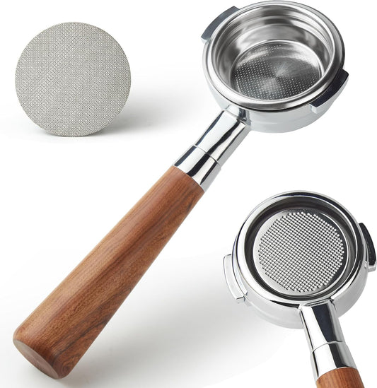 58 mm Bottomless Portafilter with Puck Screen 2 Ears Espresso Portafilter Compatible with E61 Group Head Espresso Machines,Flair 58,ECM,Rocket,Sanremo,Stainless Steel and Rosewood Handle