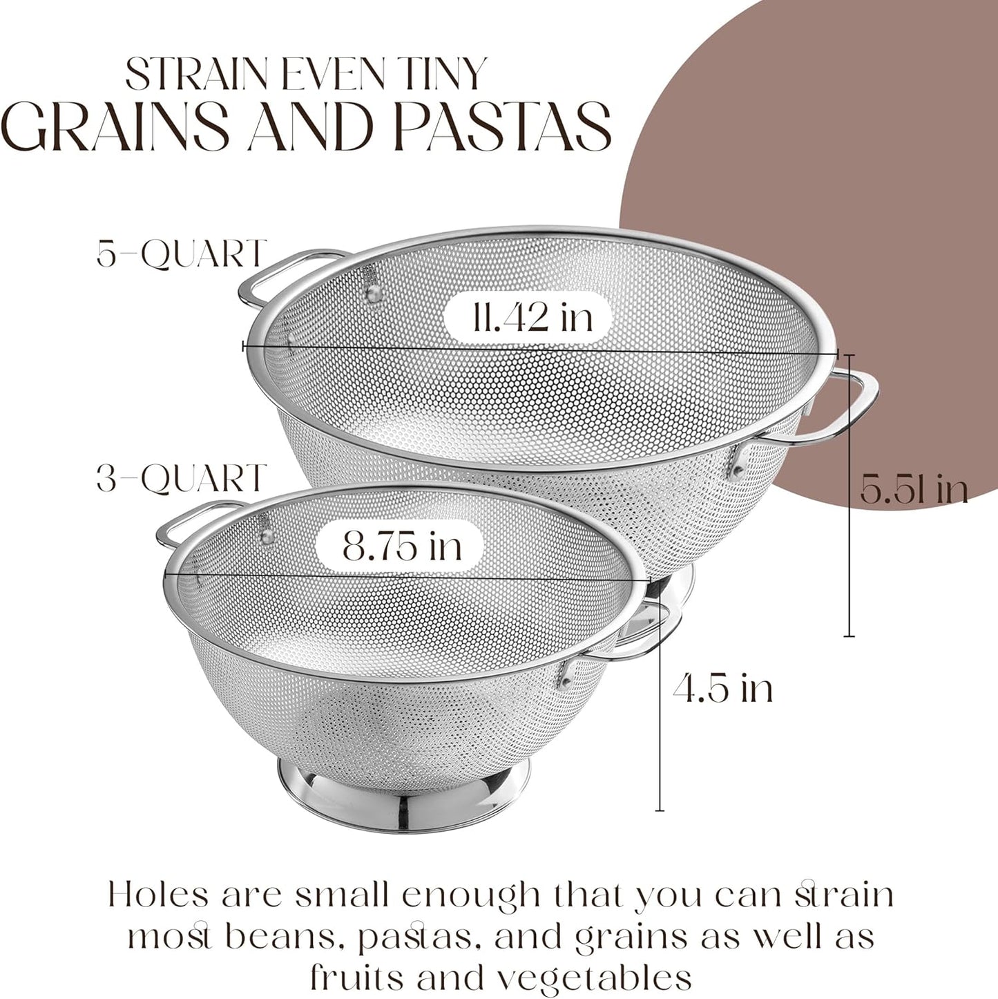 Bellemain Micro-perforated Stainless Steel Colander-Dishwasher Safe (3 QT and 5 QT)