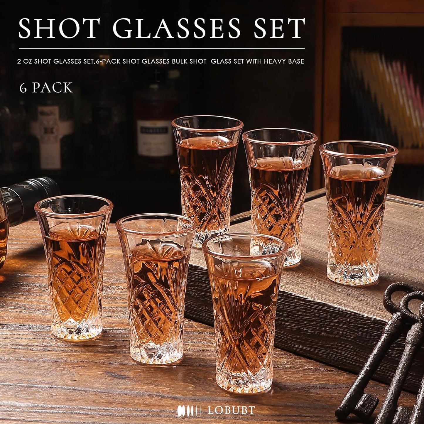 6 Pack Shot Glass Bulk Set with Heavy Base 2 OZ Small Shot Cups for Vodka, Whiskey, Tequila, Espresso, Liquor Set