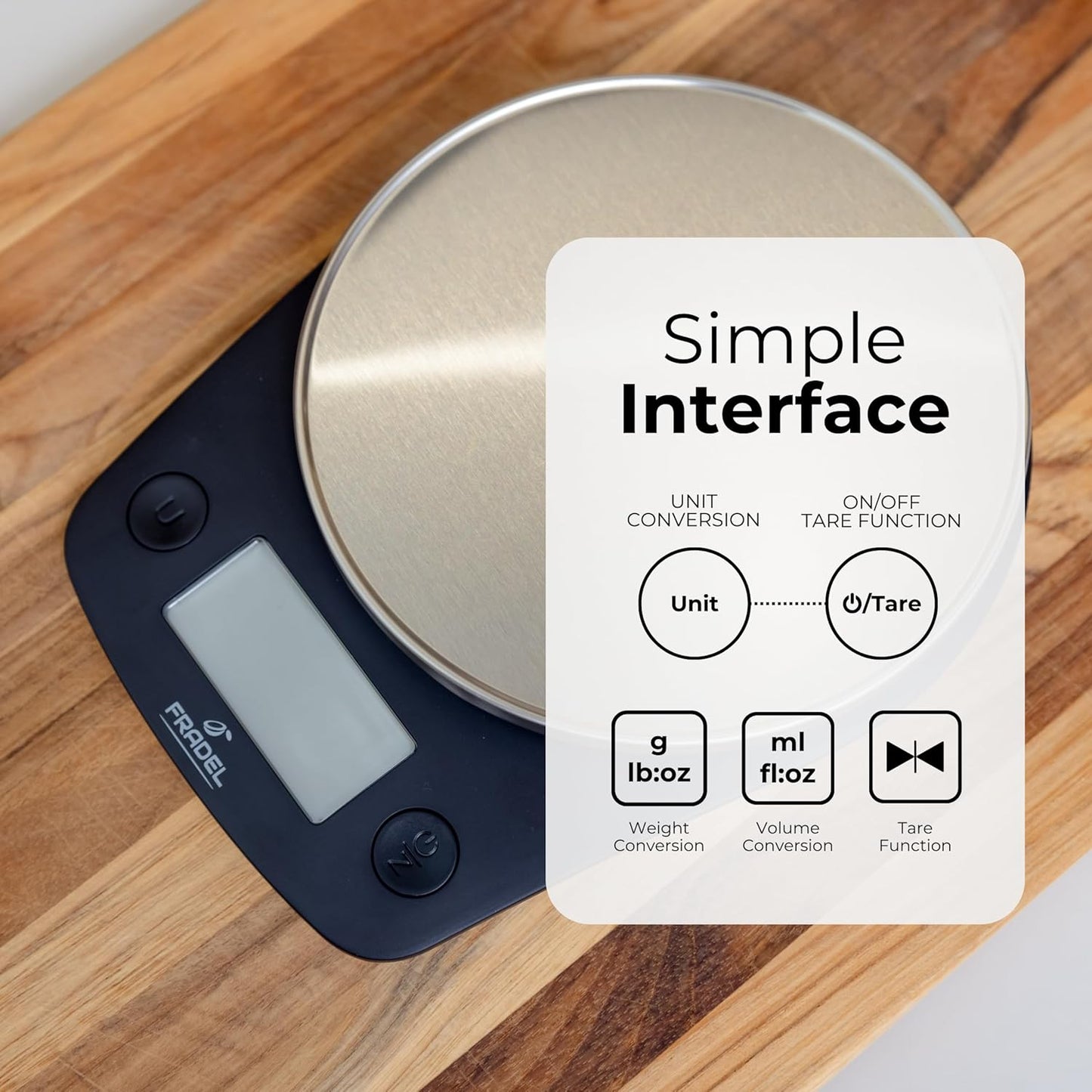 Fradel 0.1g Digital Kitchen Food Scale in Grams & Ounces - 11lb, for Cooking, Baking, Weight Loss - Round