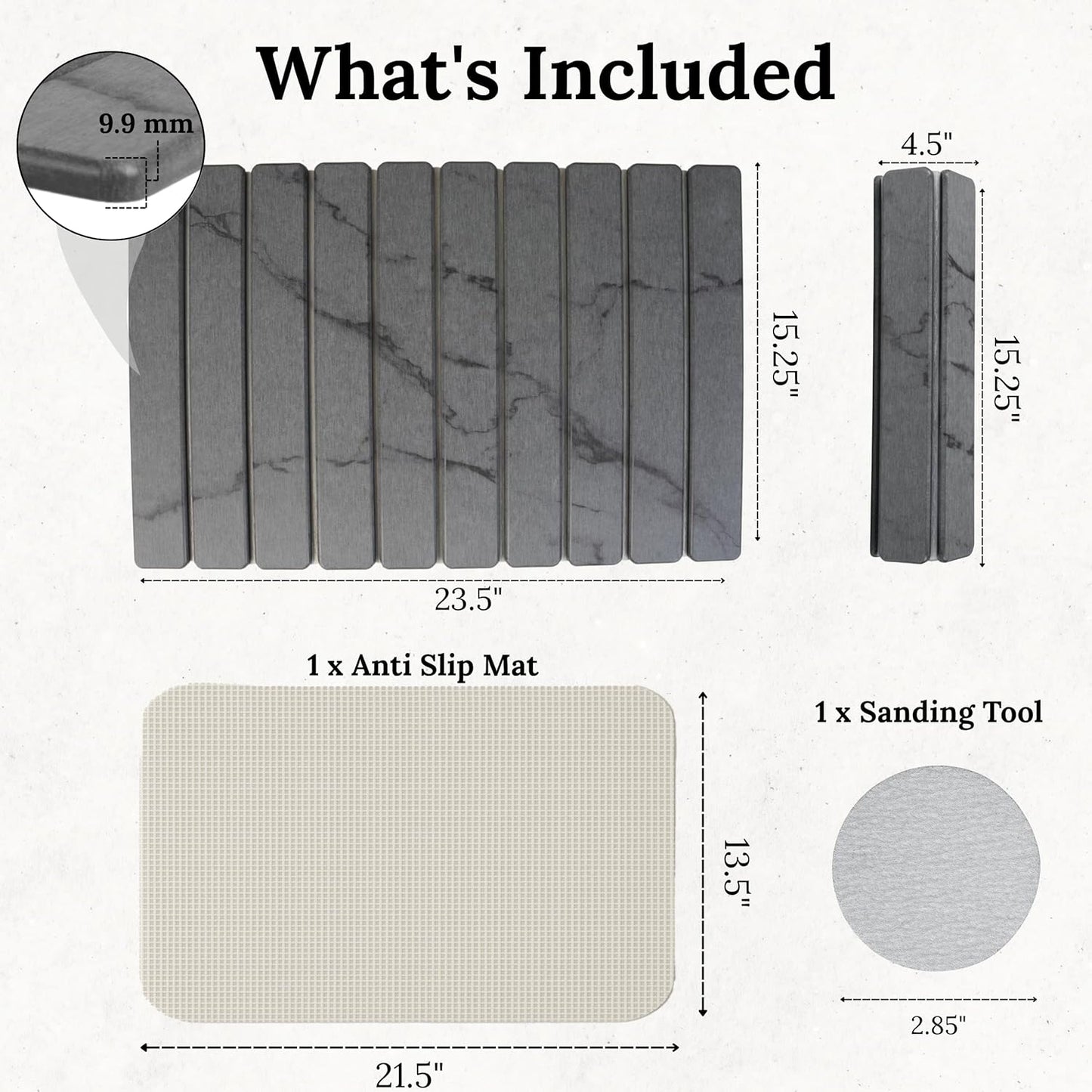 Large Stone Dish Drying Mat for Kitchen Counter 23.5”x 15.25” – Elegant Marbled-Inspired Surface Quick-Dry Absorbent Diatomaceous Earth - Multi-Use & Kitchen Mat for Dishes & Bottle Cups (Dark Gray)