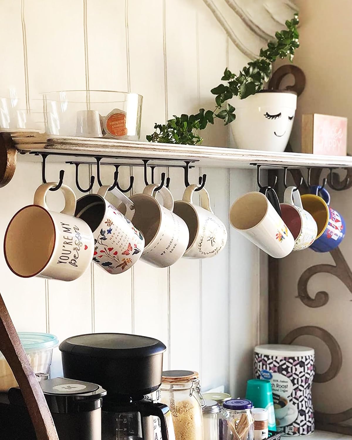 Mug Hanger Under Cabinet 3 Pcs Iron Mug Rack Wall Mounted Coffee Cup Rack Storage Organizer for Kitchen Dining Bar - Gold