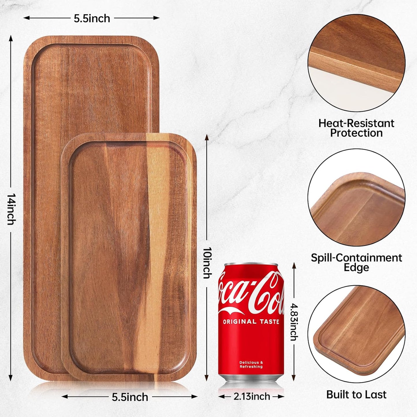 Solid Acacia Wood Serving Trays and Platters - Wooden Mini Charcuterie Boards, Rectangle Small Cheese Board for Food, Bathroom, Home Decor, Kitchen Counter, (10"x5.5", 1 Pack)