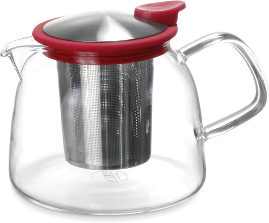 Forlife Bell Glass Teapot with Basket Infuser, 24-Ounce/730ml, Red
