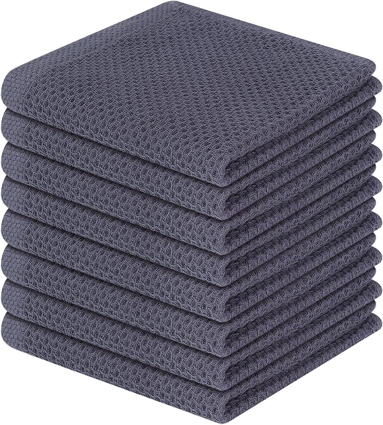 Homaxy 100% Cotton Waffle Weave Kitchen Dish Cloths, Ultra Soft Absorbent Quick Drying Dish Towels, 12 x 12 Inches, 8-Pack, Dark Grey