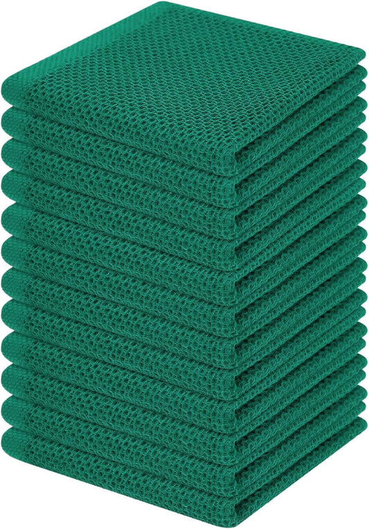 Homaxy 100% Cotton Waffle Weave Kitchen Dish Cloths, Ultra Soft Absorbent Quick Drying Dish Towels, 12 x 12 Inches, 12-Pack, Dark Green