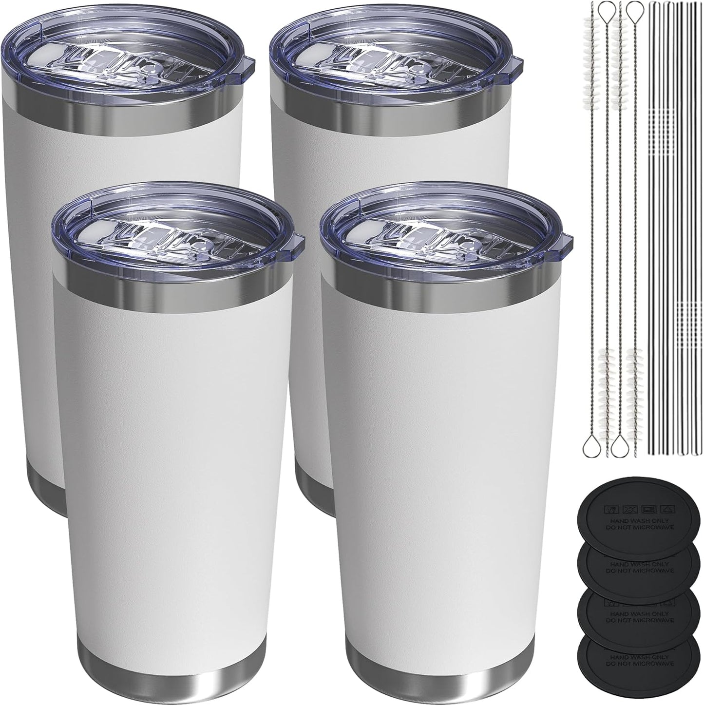 Travel Coffee Tumbler 20oz, 4 Pack Leakproof Travel Coffee Mug with Lid and Straw, Stainless Steel Double Wall Vacuum Insulated Tumbler for Hot/Iced Drinks (Textured Matte, White)