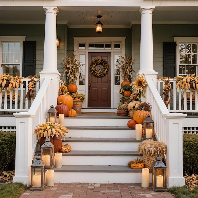 Homemory 4" x 8" Waterproof Outdoor Flameless Candles, Battery Operated Flickering LED Pillar Candles with Remote and Timers for Indoor Outdoor Lanterns, Long Lasting, Large, Dark Ivory, Set of 2