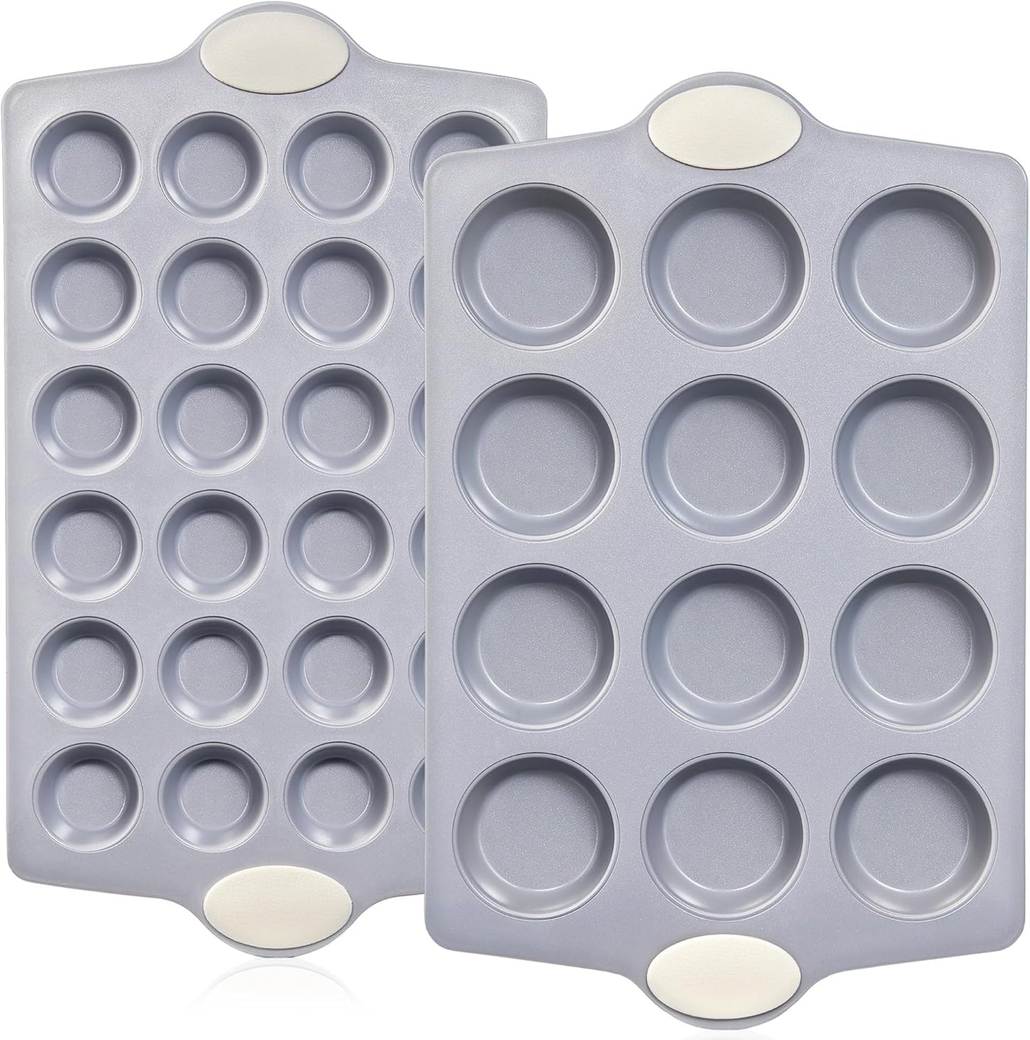 BRONYPRO Ceramic Muffin Pan, 12-Cup and 24-Cup Nonstick Aluminized Steel Mini Cupcake Pans, Healthy Non-Toxic Ceramic Coating Muffin Tin, 2 Pack Cup Cake Pans for Baking Cream