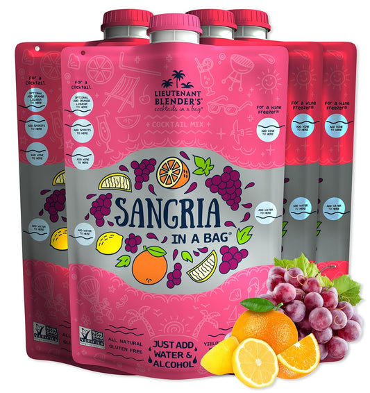 Lt. Blender's Sangria in a Bag – Wine Slushie Mixes - Each Bag Makes 1/2 Gallon of Frozen Red Sangria Mix – Non-GMO Wine Freezer Mix - Make with Wine, Liquor or as a Mocktail - (Pack of 4)