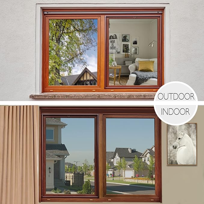 HIDBEA One Way Mirror Window Film Daytime Privacy, Heat Control UV Blocking Reflective Window Tint for Home, Non-Adhesive Self Static Cling Window Sticker (Silver, 29.5 Inch x 13.1 Feet)