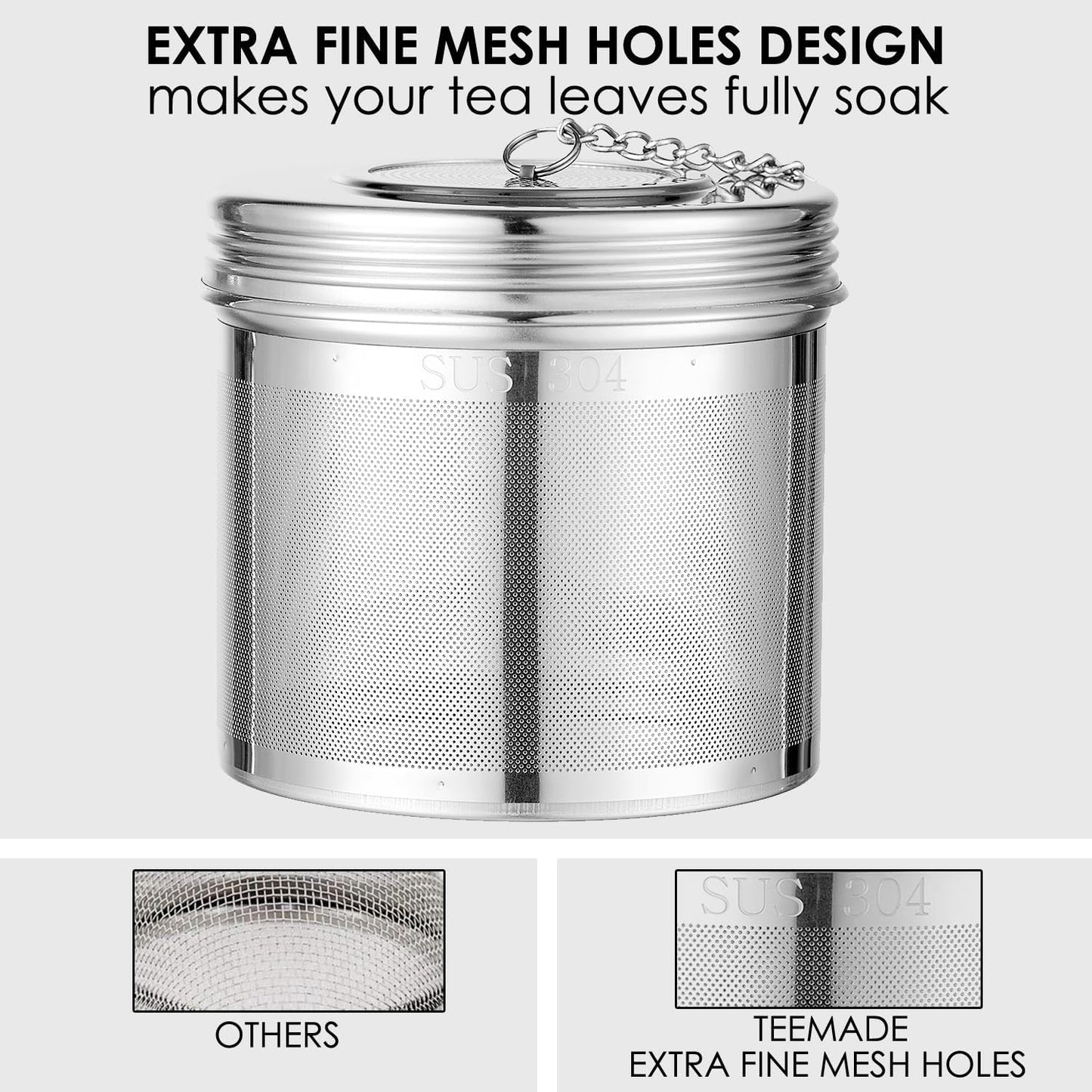 Extra Large Tea Infuser -304 Stainless Steel with Threaded Lid & Chain Hook-Perfect for Loose Leaf Tea,Cooking,Herbs,Iced Tea & Soup - Extra Fine Mesh Tea Strainers