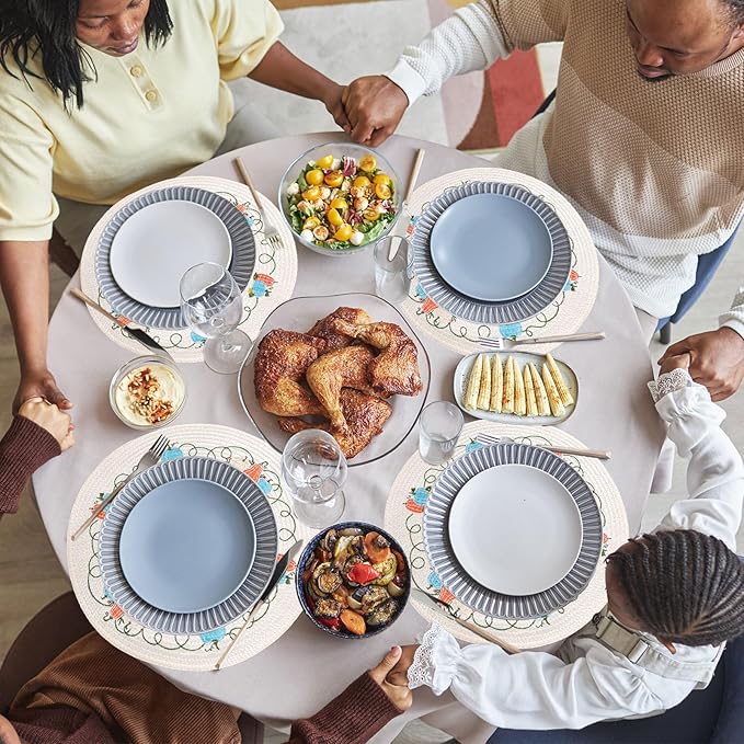 Whaline 4Pcs Round Fall Placemats Pumpkin Embroidered Place Mats Autumn Dinner Table Mats for Home Harvest Thanksgiving Holiday Party Decor