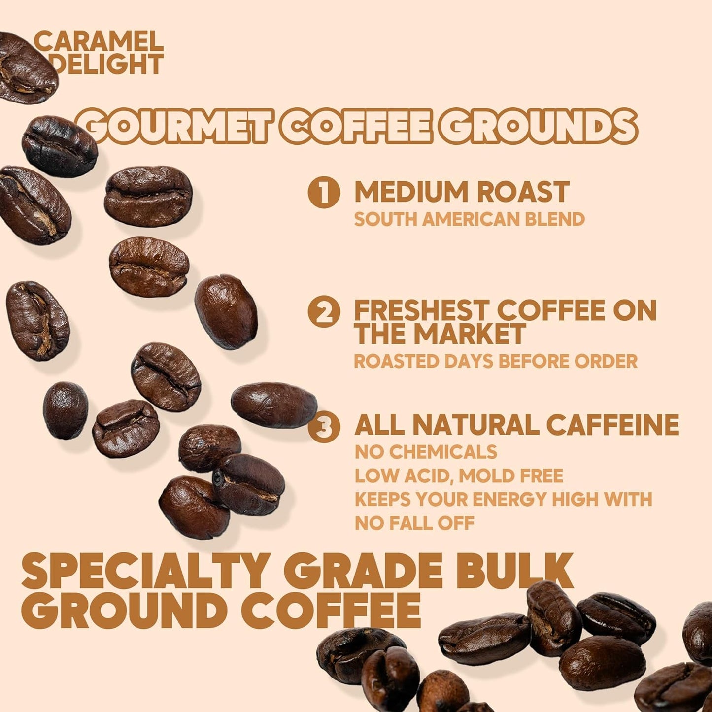 Sarasota Coffee Ground Salted Caramel | Medium Roast Gourmet Flavored Coffee Grounds | Low Acid, Mold Free, Specialty Grade Flavored Bulk Ground Coffee | 5lb (80 oz)