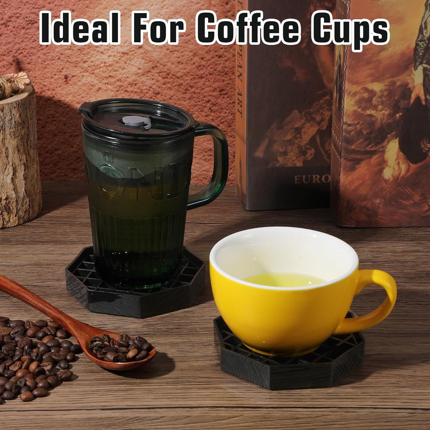 8 Pcs Coffee Drip Tray Black Plastic Octagon Coffee Countertop Drip Coaster with Honeycomb Grid for Drink Tea Wine Beverage Dispenser (4 Inch)