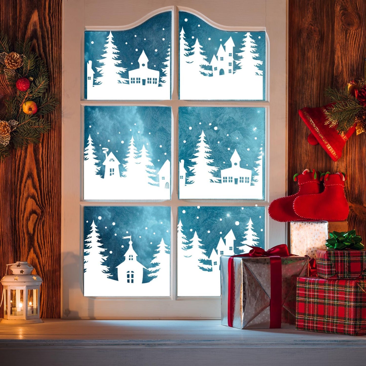 Christmas Stencils for Window Glass Large Christmas Village Stencil for Wood Christmas Tree House Holiday Drawing Templates for Painting on Wall Canvas Paper Doormat