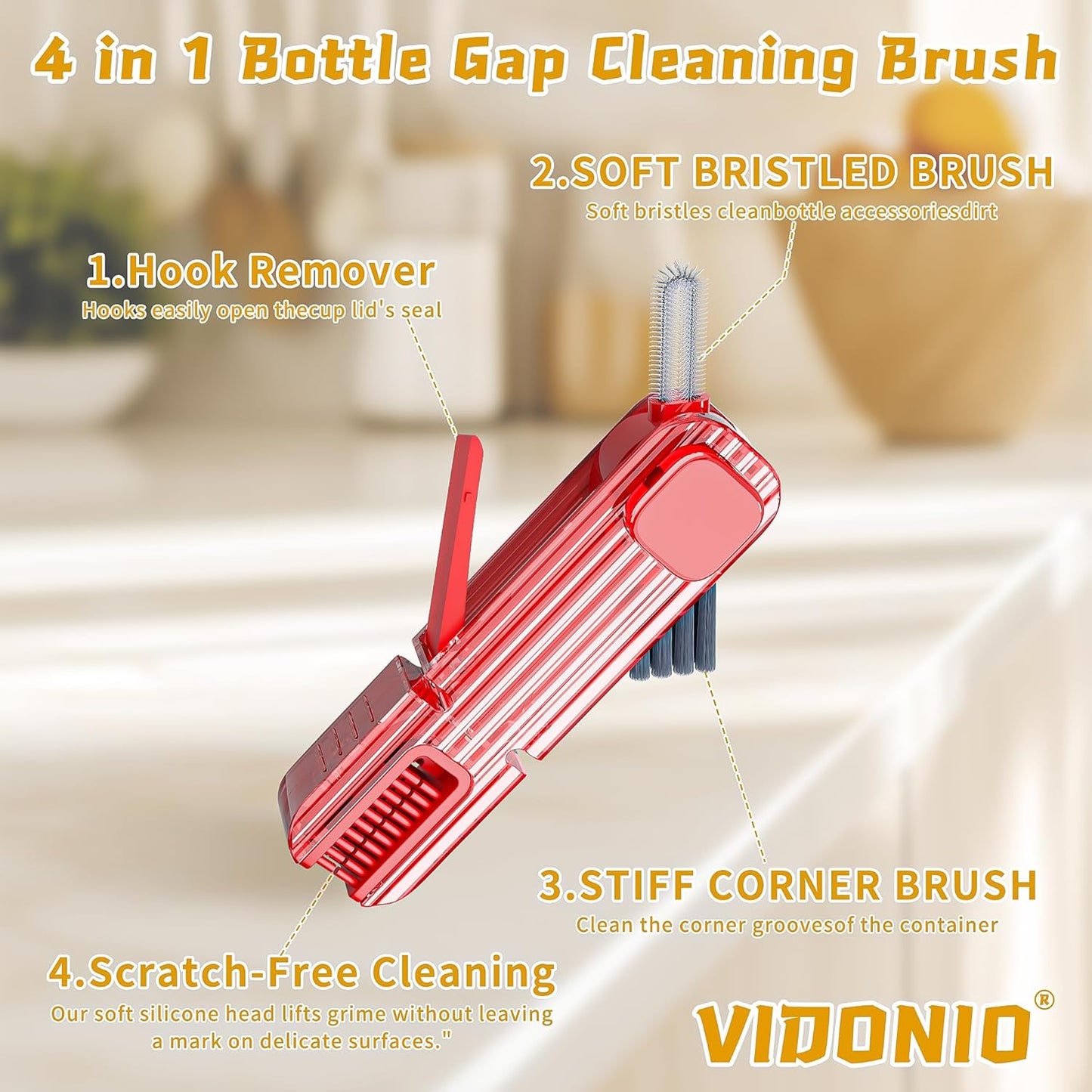 2Pcs 4 in 1 Cup Lid Gap Cleaning Brush Set,Multifunctional Crevice Cleaning Brush for Bottle,Multipurpose Bottle Cleaner with Compact Design Tiny Silicone Cup Holder Cleaner Tool,Kitchen Gadgets