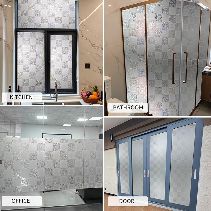 Window Film Privacy Day and Night with Installation Tools, Static Cling Glass Film Ideal for Home Shower Office Glass Door (White, 35.4 x 196.9 Inch)