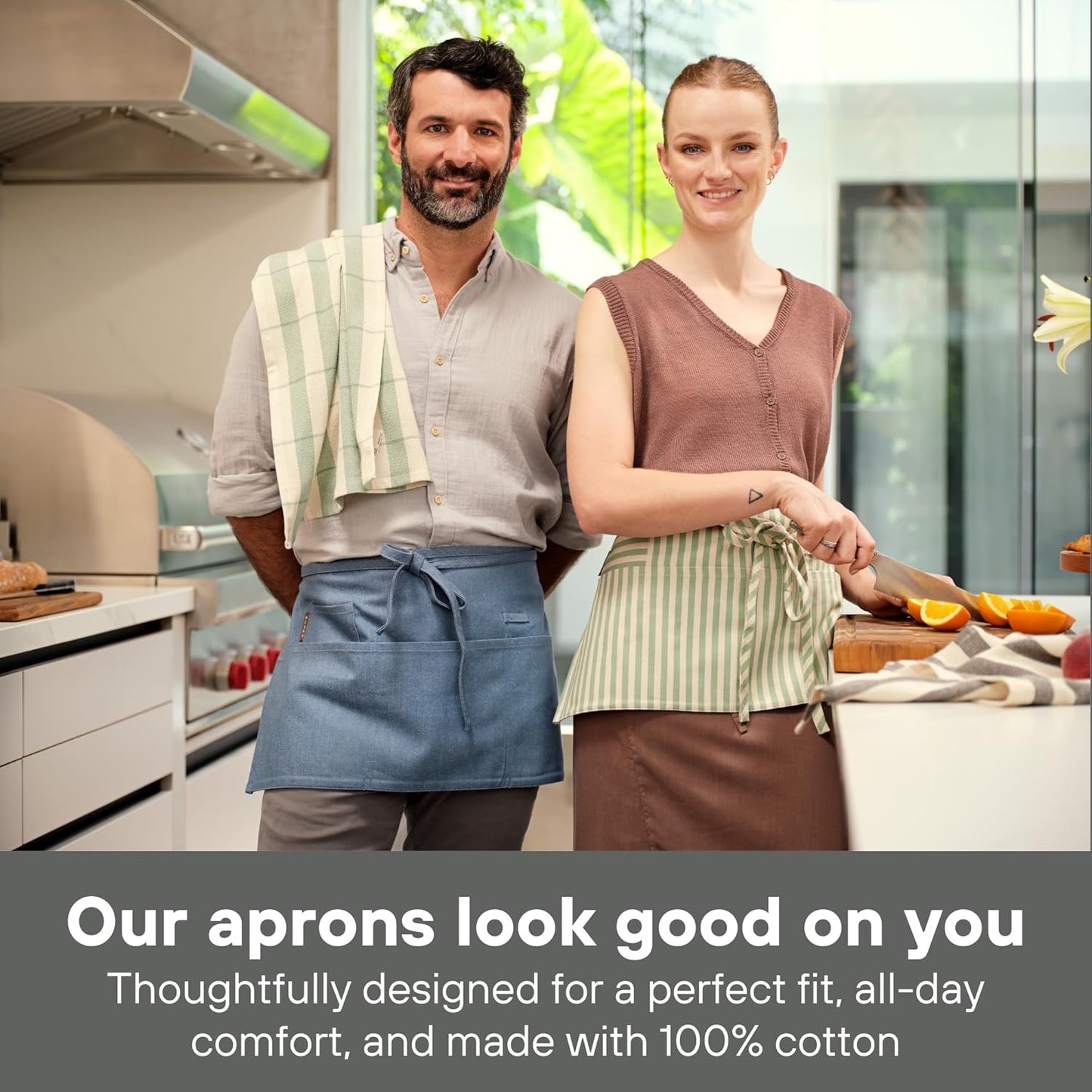 MEEMA Waist Kitchen Apron with Pockets for Women & Men | Server Cute Chef Aprons for Women with Pockets | Twill Adults Aprons for Cooking | Baking Apron