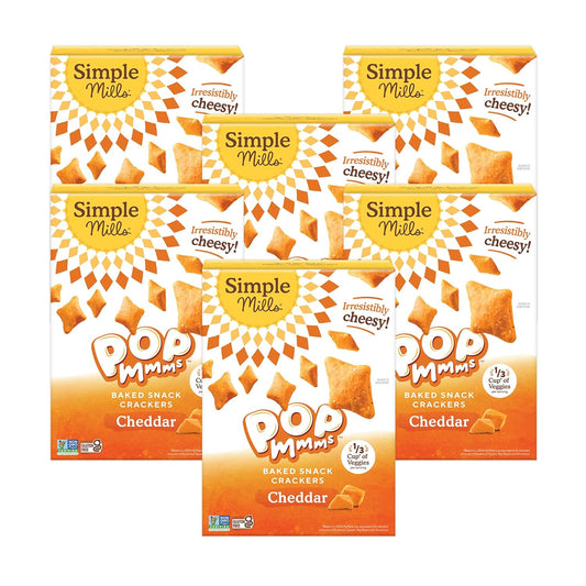 Simple Mills Pop Mmms Veggie Flour Baked Snack Crackers, Cheddar, Nothing Artificial, Kosher, Gluten Free & Non-GMO, 4 Ounce (Pack of 6)