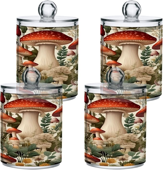 Cartoon Mushroom 2PC Airtight Transparent Plastic Storage Jar, Food Storage Container Glass, Can Store Candy, Salt, Coffee Beans, With lid, Easy To Use