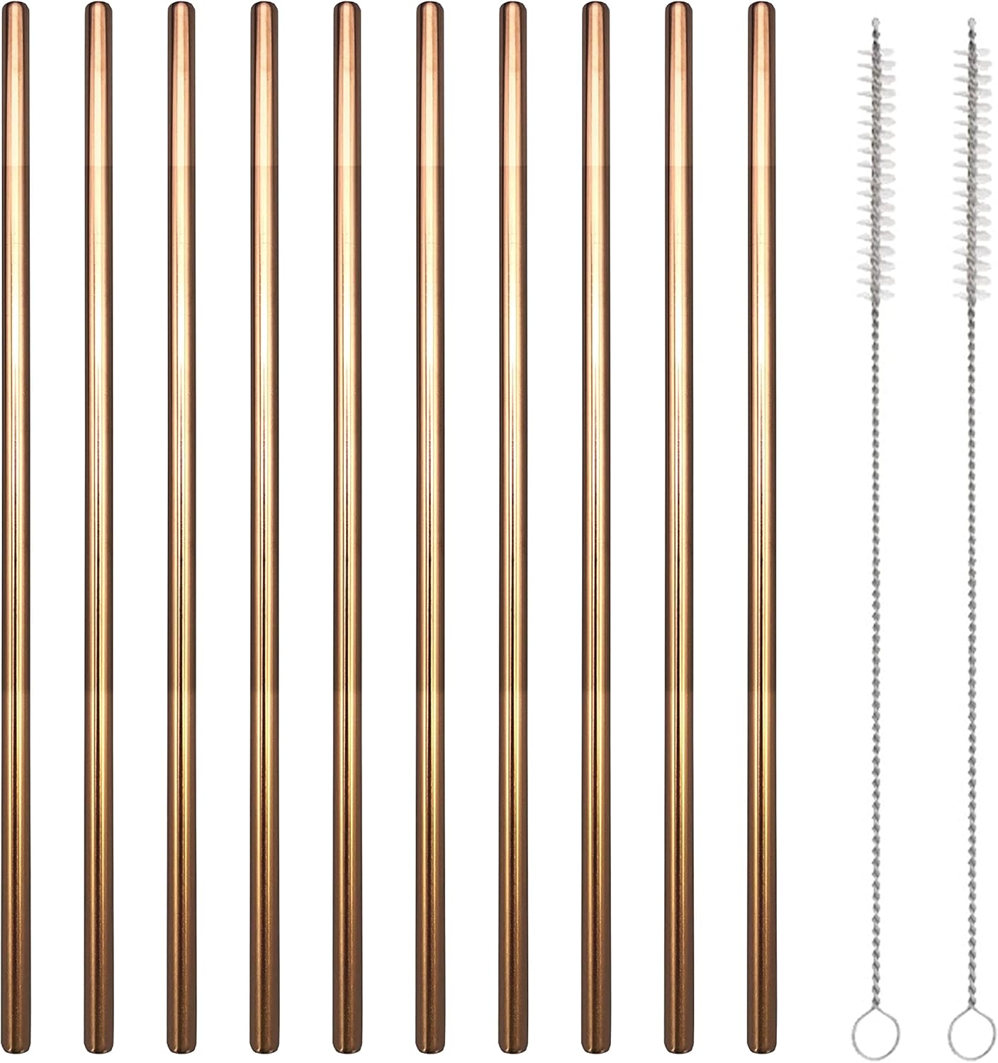 10 Pcs Stainless Steel Straws, Reusable Drinking Straws, Straight Metal Straw Sets with 2 Pcs Cleaning Brushes (8.5 Inch, Rose Gold)