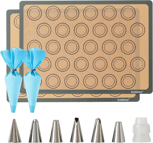 Macaron Silicone Baking Mats, Katbite Silicone Macaroons Baking Mat Set of 2 Half Sheet (11 5/8" x 16 1/2") Reusable & Nonstick Macarons Baking Supplies Silicone Bakeware Mats for Macarons Cookies