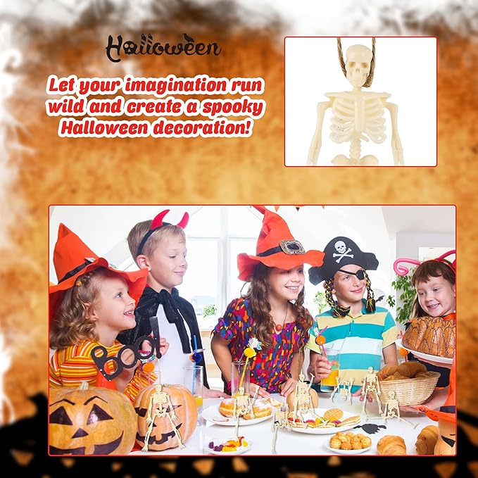 30 Pcs Halloween Mini Skeleton Figurine Decoration 6" Full Body Small Posable Skeletons Plastic Bones with Movable Joints Skeleton Figure for Halloween Garden Graveyard Haunted House Party Decor
