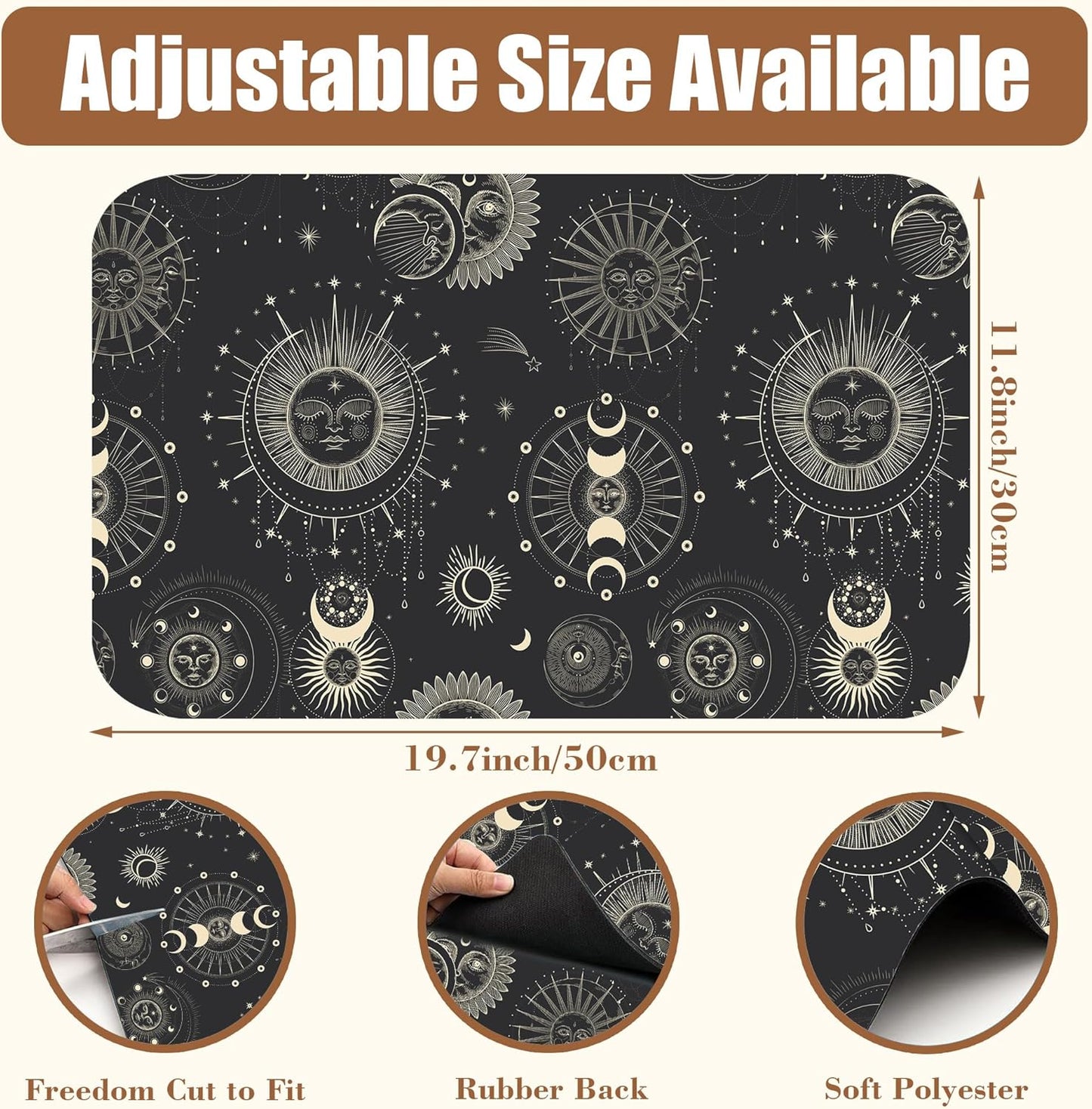 Moon Sun Zodiac Coffee Mat Absorbent Astrology Dish Drying Mat for Kitchen Counter Hide Stain Rubber Backed Coffee Bar Accessories Fit Under Espresso Machine, 11.8 x 19.7 Inch