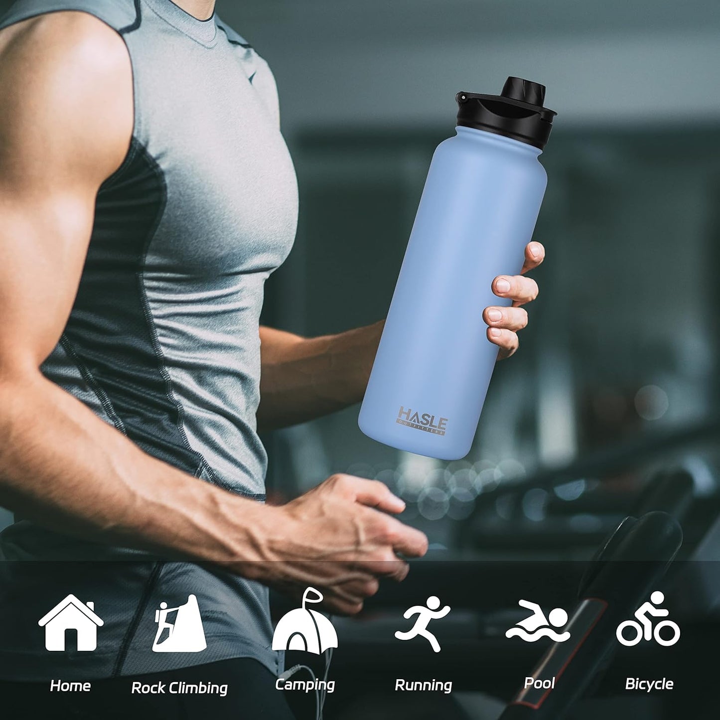 HASLE OUTFITTERS 40oz Stainless Steel Water Bottle, Vacuum Insulated Double Walled Leak Proof Sports Water Bottle with 2 Lids (Straw and Spout Lid) Thermo Mug Keep Cold and Hot(Blue,1)