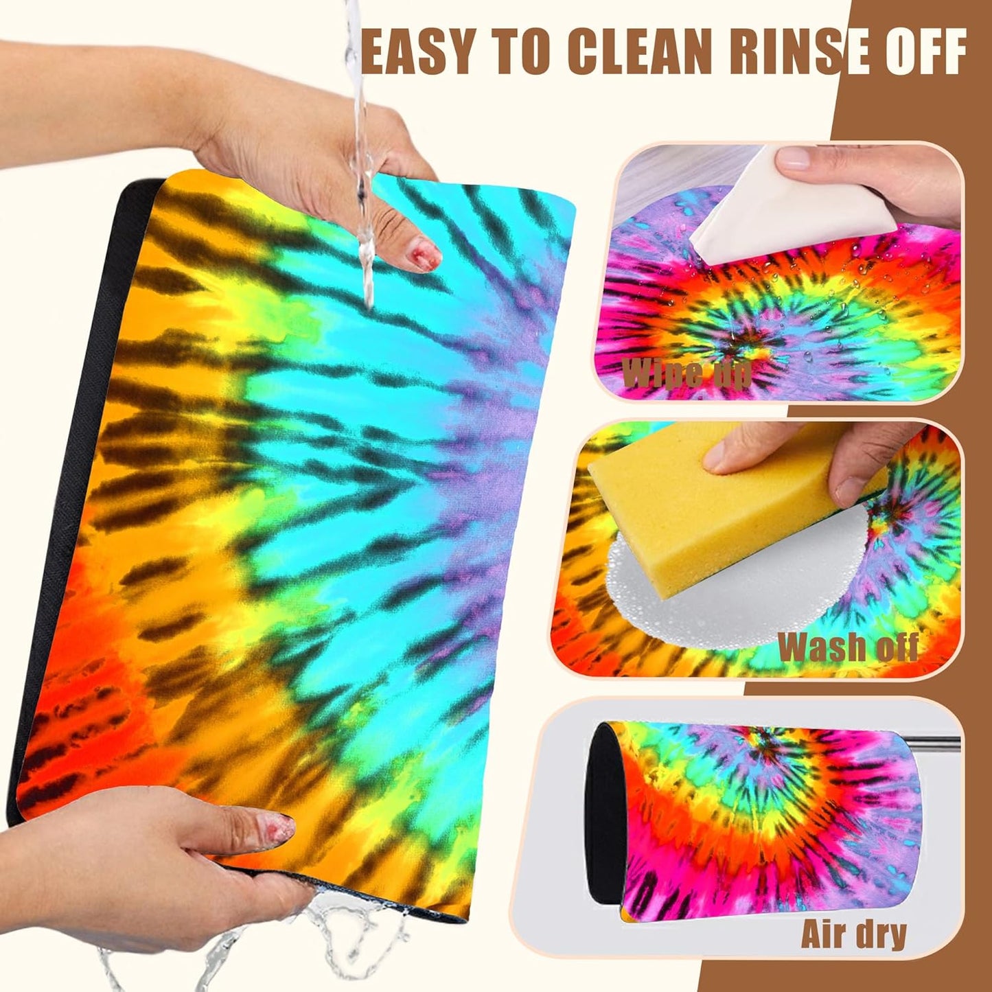 Dish Drying Mat Colorful Tie Dye Coffee Bar Mat for Countertop Absorbent Rubber Backed Hide Stain Dish Drainer Rack Pad Coffee Pot Espresso Machine Dining Room Decoration 15.7 x 23.6 Inch