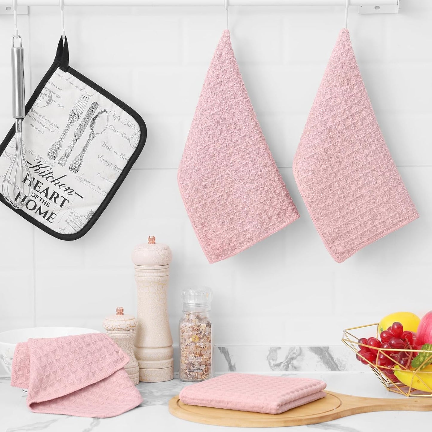 Homaxy Microfiber Waffle Weave Kitchen Dish Cloths, 12 x 12 Inch Ultra Absorbent and Solid Color Dish Towels for Kitchen Fast Drying Dishcloth for Washing Dishes, 6 Pack, Pink