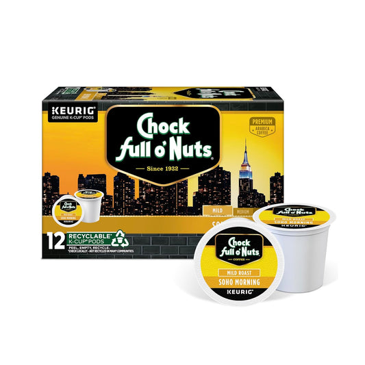 Chock full o’Nuts Soho Morning Keurig K-Cup Pods for Keurig Brewers – Premium Arabica, Mild Roast – Single Serve – 1 Pack of 12 K-Cup Pods