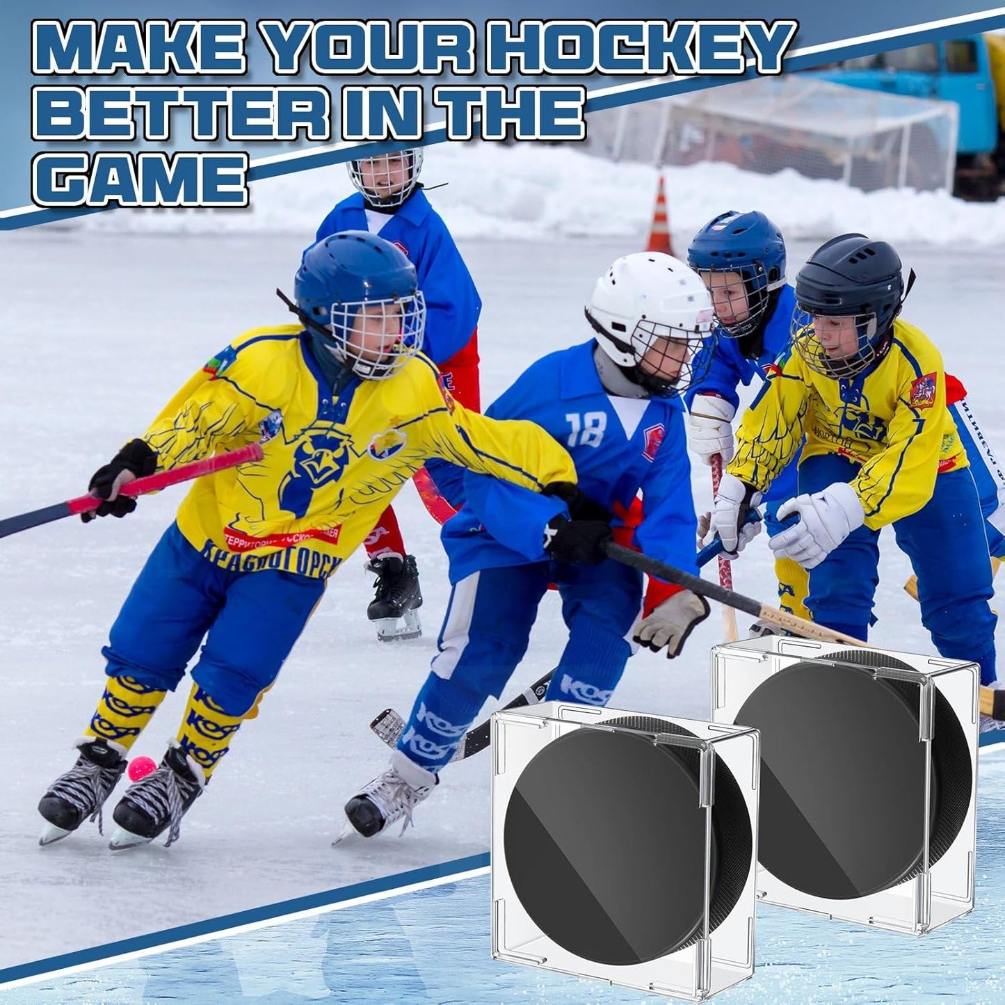 Marsui Hockey Puck Display Case Cube Acrylic Square Hockey Puck Holder Snap Design Plastic Holder for Displaying, Clear, 3.13 x 3.13 x 1.3 Inches