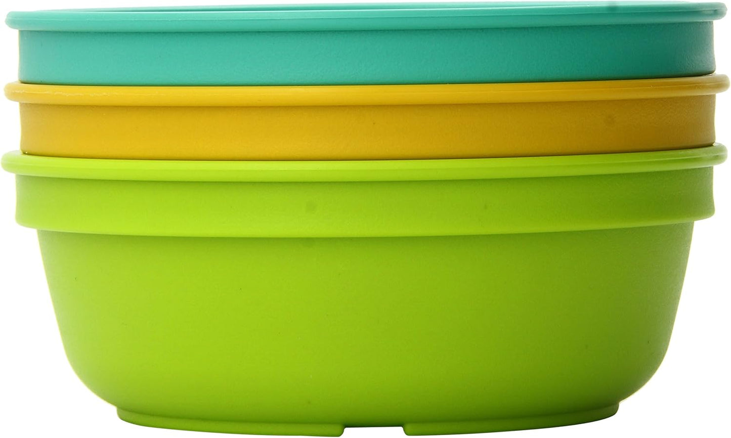 Re-Play 12 Oz. Toddler Bowls for Snack and Everyday Dining - Dishwasher and Microwave Safe - Made in USA - Set of 3-5.75" x 5.75" x 2" - Aqua Asst