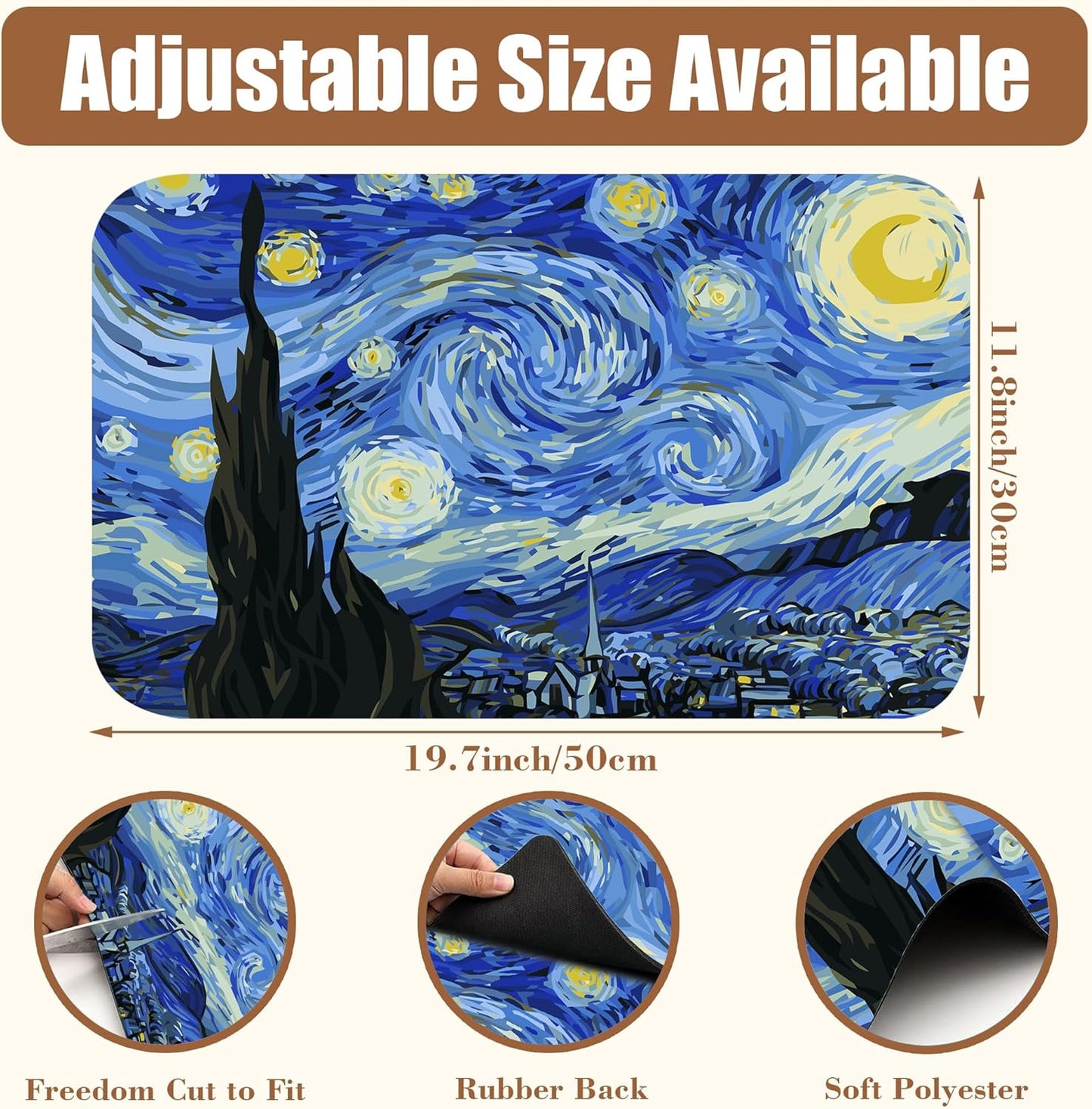 Dish Drying Mat Starry Night Art Coffee Bar Mat for Countertop Absorbent Rubber Backed Hide Stain Dish Drainer Rack Pad Espresso Machine Coffee Pot Dining Room Decoration 11.8 x 19.7 Inch