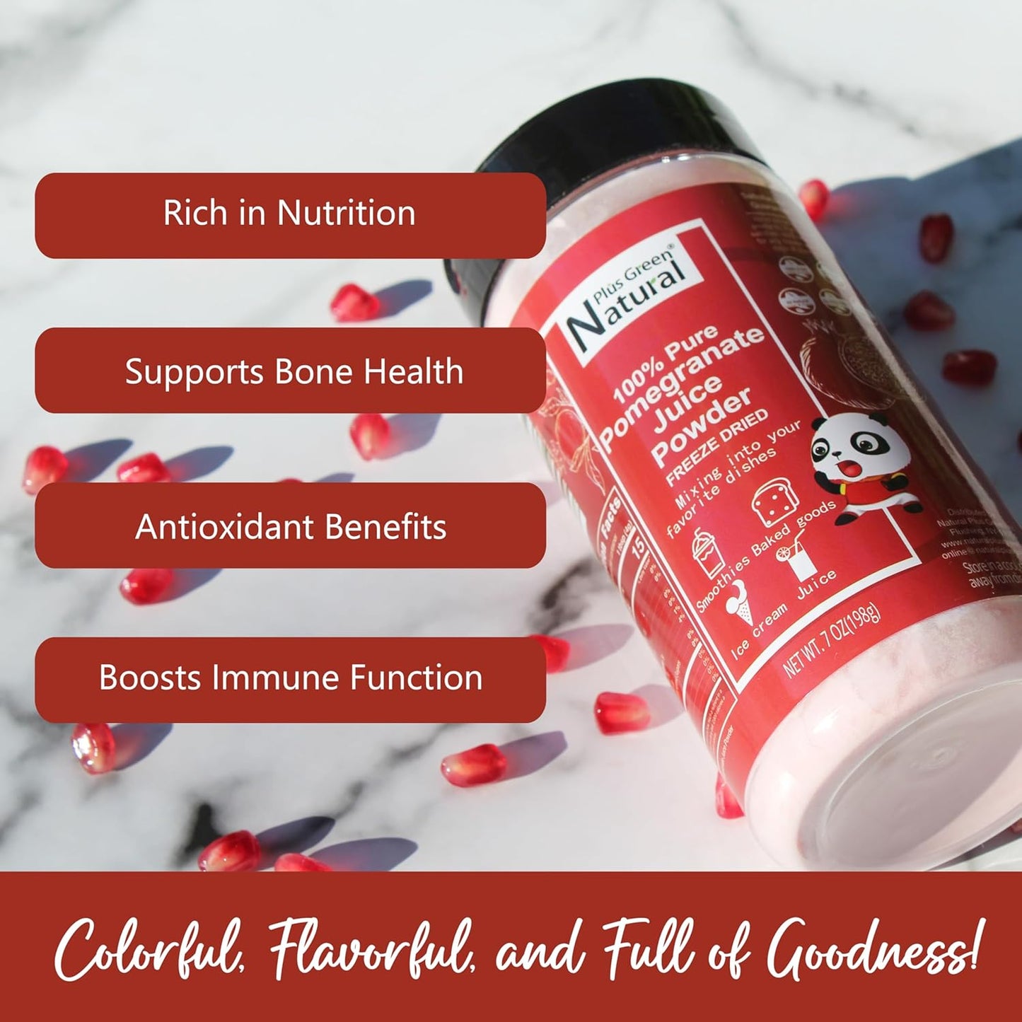 NPG Freeze-Dried Pomegranate Juice Powder 7 Oz, Seedless Fine Powder 100% Natural for Smoothies, Beverages, Baking, and Cooking, Vegan-Friendly, Light Pink Color