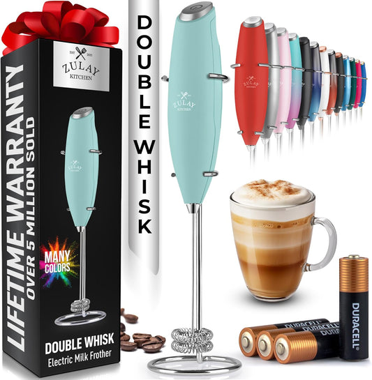 Zulay Kitchen Whisk Milk Frother with 4 Duracell Batteries - Powerful Handheld Foam Maker for Coffee, Lattes, Matcha, Hot Chocolate & Cappuccinos - Whip Creamy Froth in Seconds