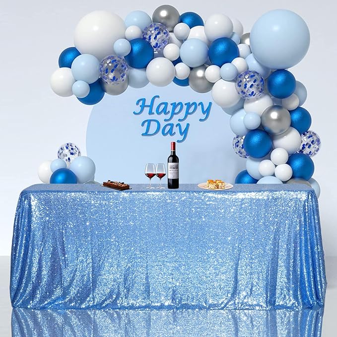 SquarePie Sequin Tablecloth 90 x 156 Inch Baby Blue Sparkly Table Linen for Wedding Party