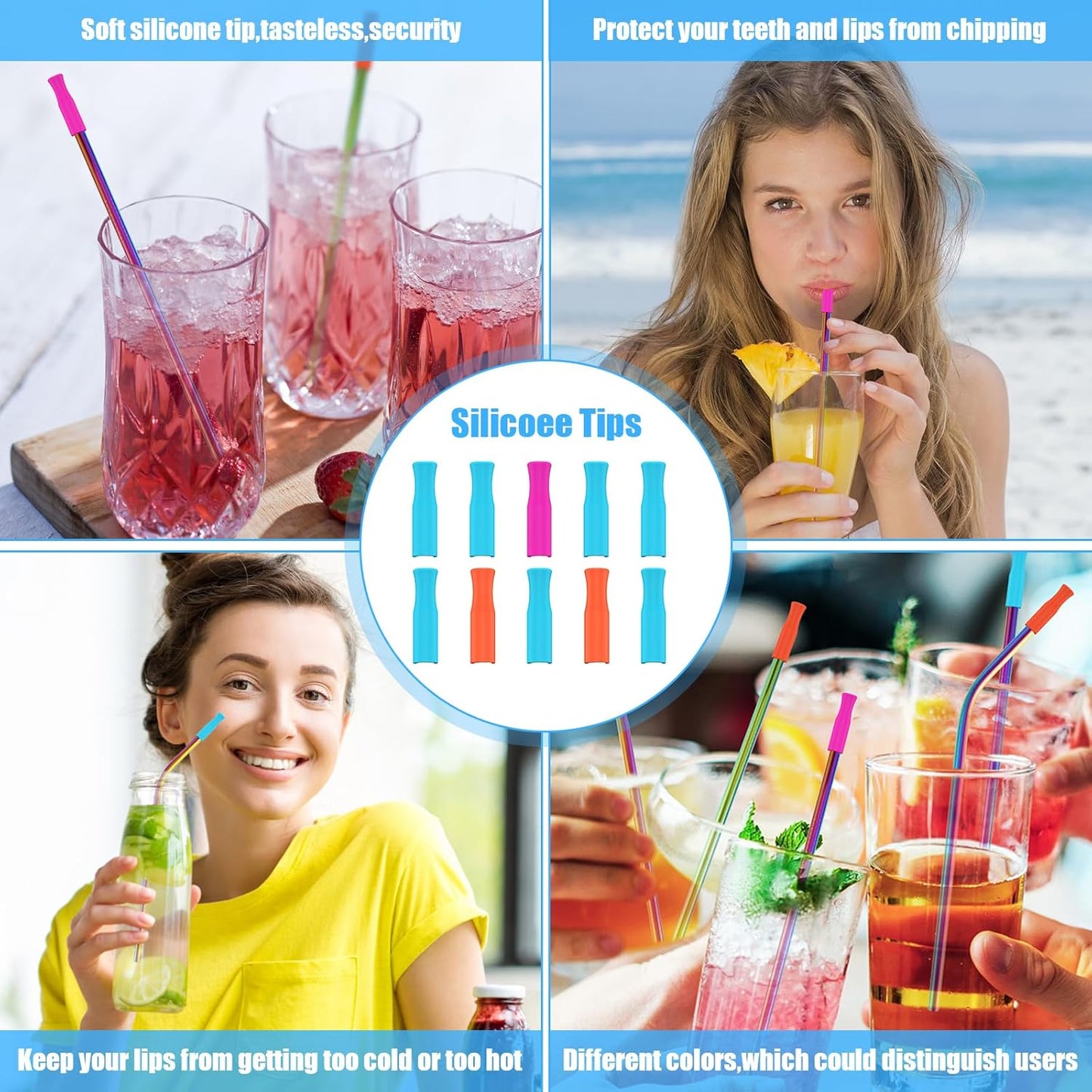 60 Pcs Color Reusable Metal Straws, Stainless Steel Drinking Straws with 60 Silicone Tip, 6 Travel Case and 12 Cleaning Brush, Suitable for 16oz and 20oz Tumblers