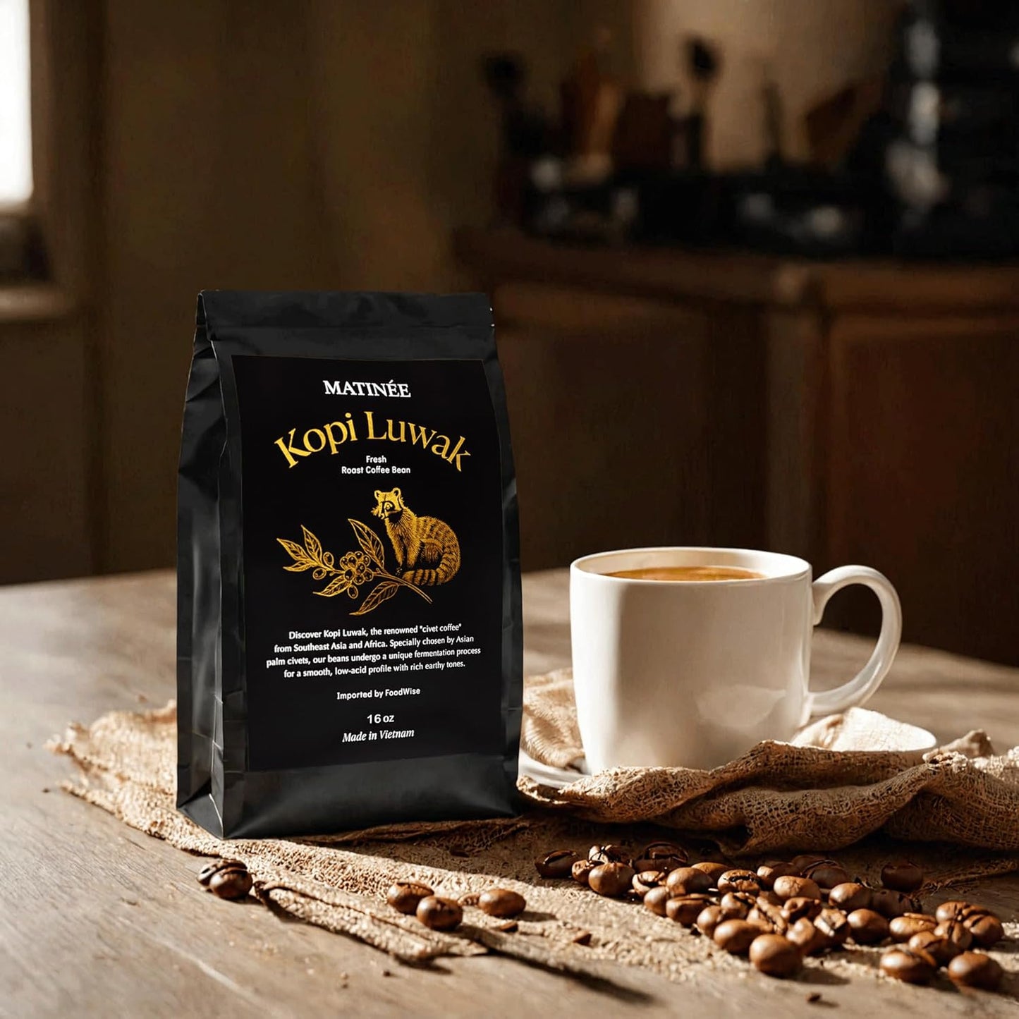MATINÉE Wild Kopi Luwak Coffee Beans, Medium Roast, Whole Bean Coffee, Civet Coffee, Wild Kopi Luwak Coffee - Sustainably Sourced From Vietnam, 16oz / 454 Grams