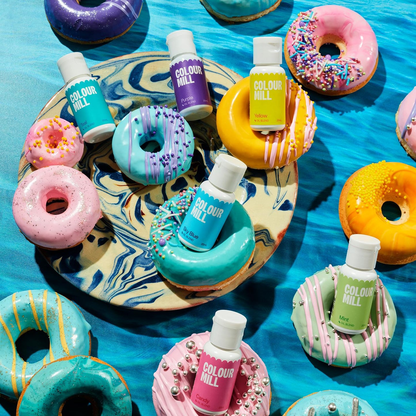 Colour Mill Pool-Party Pack Oil-Based Food Coloring, 20 Milliliters Each of 6 Colors: Candy, Mint, Purple, Sky Blue, Teal and Yellow 4.08 Fl Oz 120 milliliters