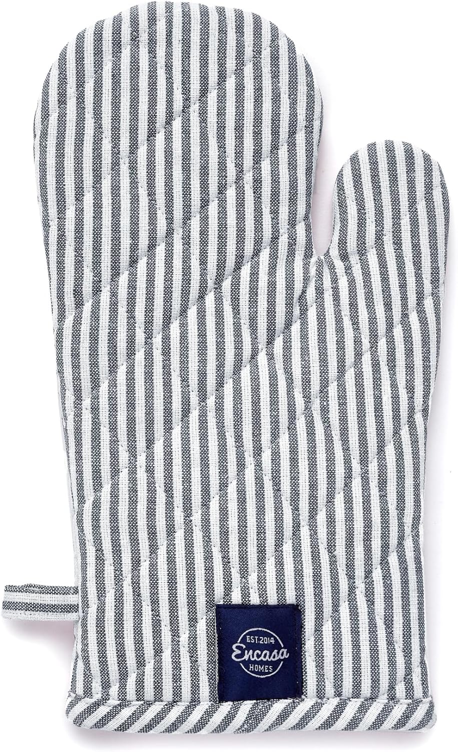 Encasa Homes Long 12"x7" Oven Microwave Hand Gloves Mitts (2 pc Set) for Kitchen Cooking & Baking - Heat Resistant, Thick & Safe, Protection of Hands from Hot Utensils - Ticking Navy Blue