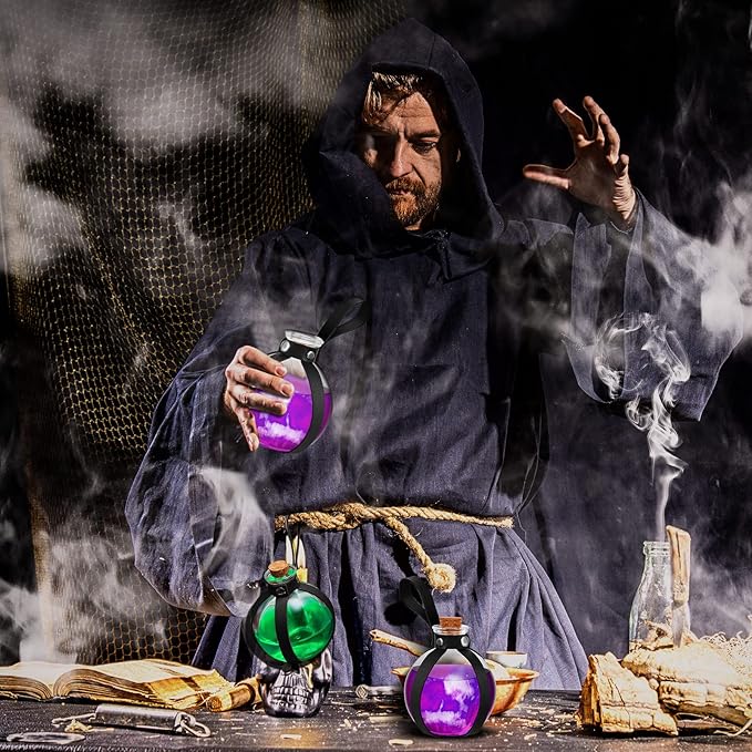 Patelai 6 Pcs Halloween Glass Potion Bottles with Belt Cork Renaissance Witch Costume Accessories Witch Props Potion Bottle for Halloween Party Decor Cosplay DIY Crafts Gift (Black)