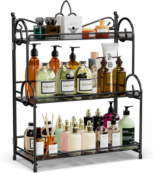 Bathroom Organizer Countertop - 3 Tier Spice Rack Organizer, Counter Organization and Storage for Bathroom, Kitchen, Bedroom, Offices, Foldable