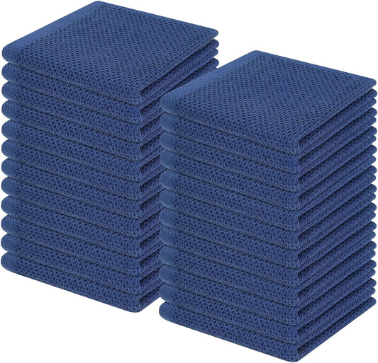 Homaxy 100% Cotton Waffle Weave Kitchen Dish Cloths, Ultra Soft Absorbent Quick Drying Dish Towels, 12 x 12 Inches, 24-Pack, Navy Blue