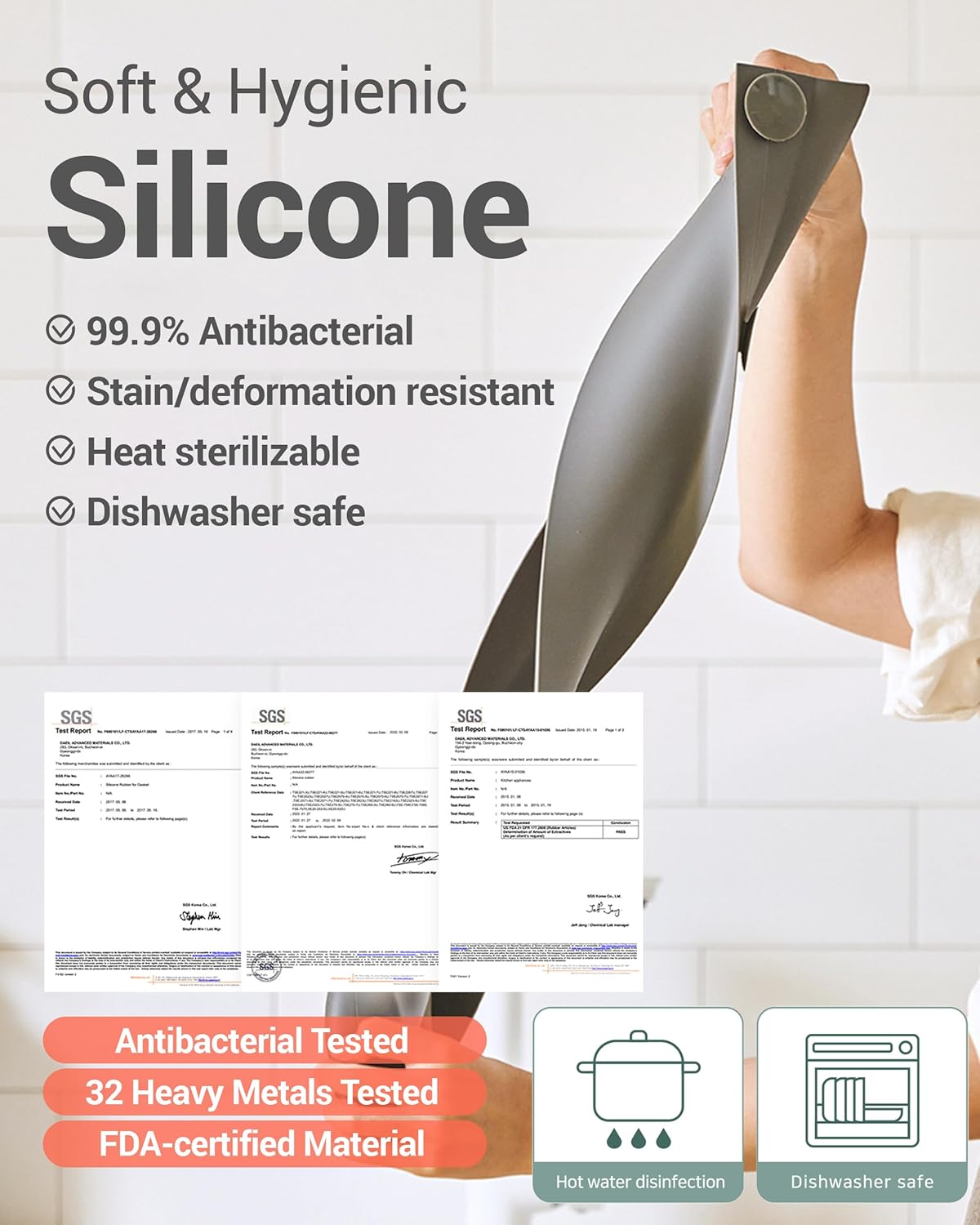 23 inches 100% Premium Silicone Kitchen Sink Splash Guard - Non Slip Strong Suction, Durable, and Easy-to-Clean Splash Protector for Mess-Free Cooking and Dishwashing (Deep Gray)